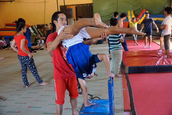 A circus class held in Battambang, Cambodia for at-risk children and youth