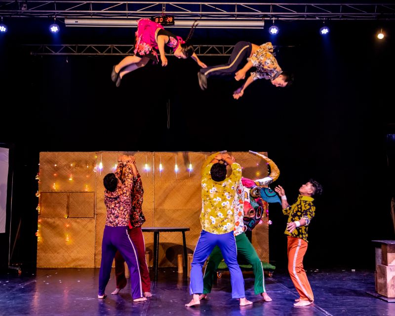 Student circus performers doing acrobatics at Phare Ponleu Selpak