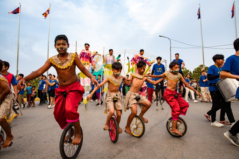 The Tini Tinou International Circus Festival Parade 2024 in Battambang, Cambodia