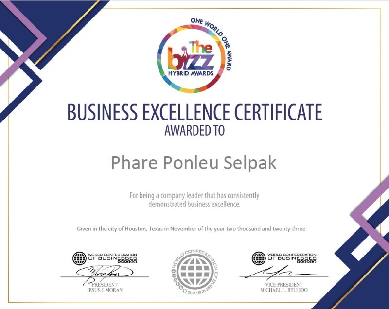 The Bizz Hybrid Awards certificate for Phare Ponleu Selpak