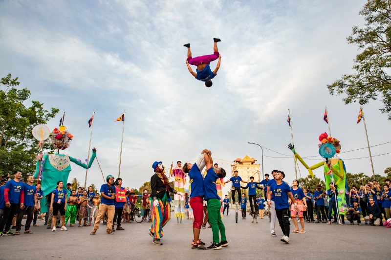 Circus parade in Battambang in 2024