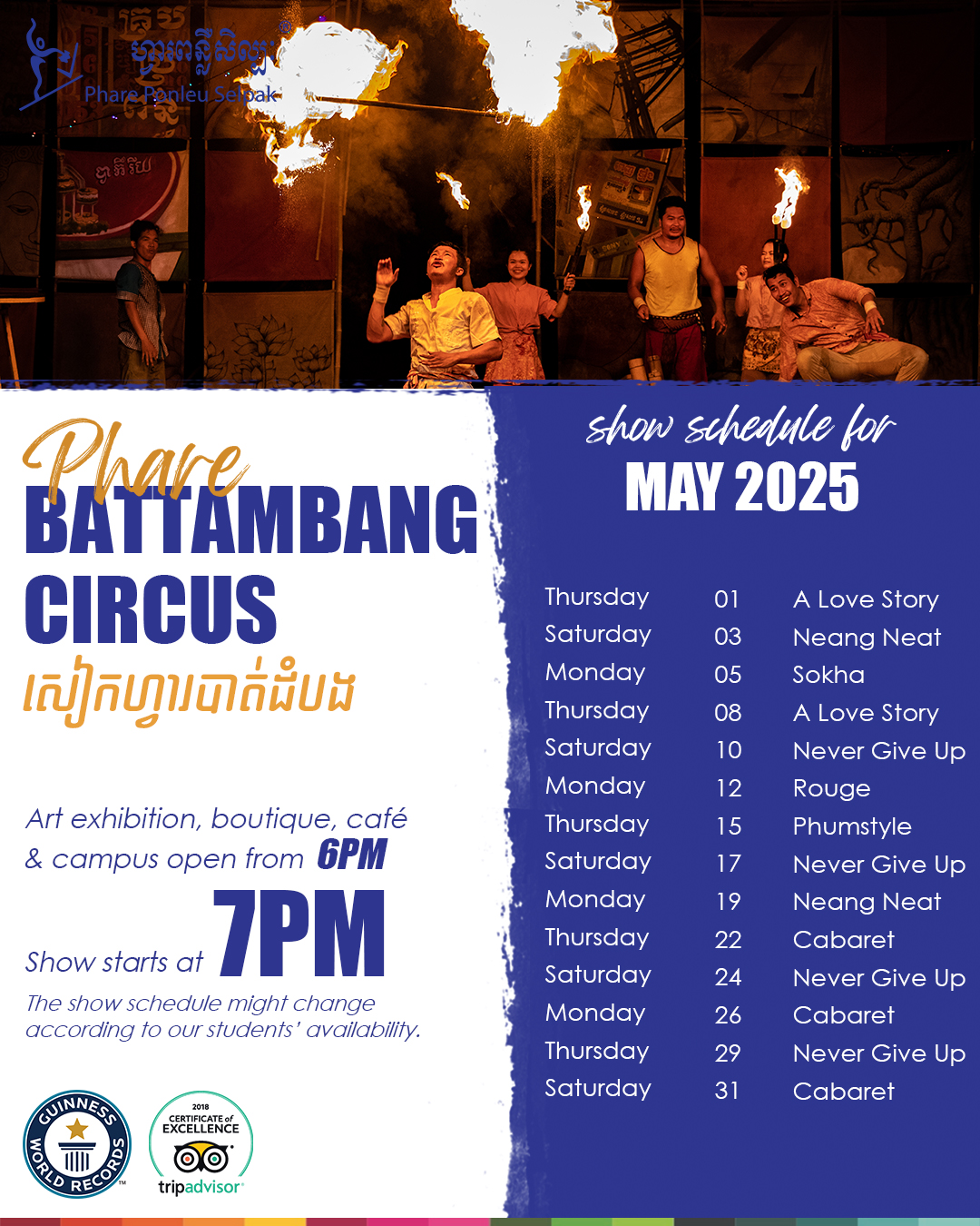 May_En Phare Circus Schedule of March